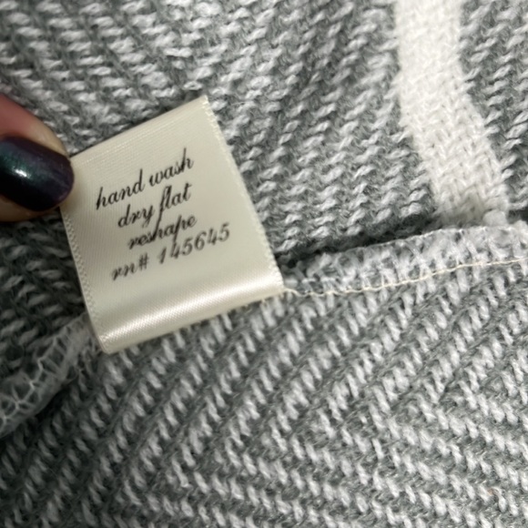 FRANCESCAS Fringe Gray & White Striped Poncho - Picture 5 of 7